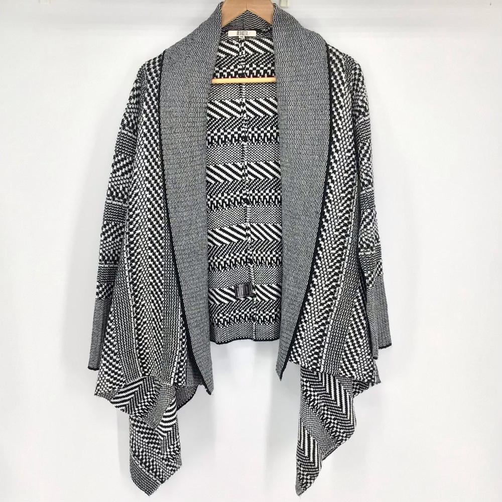 BB Dakota Open Front Knit Waterfall Black White Cardigan X-Small